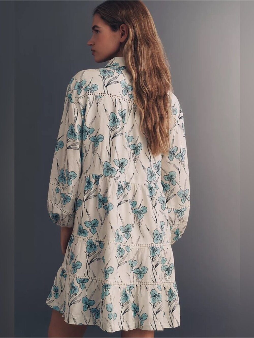 NWT Size L -Maeve Bettina Linen Blend Tiered Mini Shirtdress w Pockets (US$ 158) - Picture 4 of 16